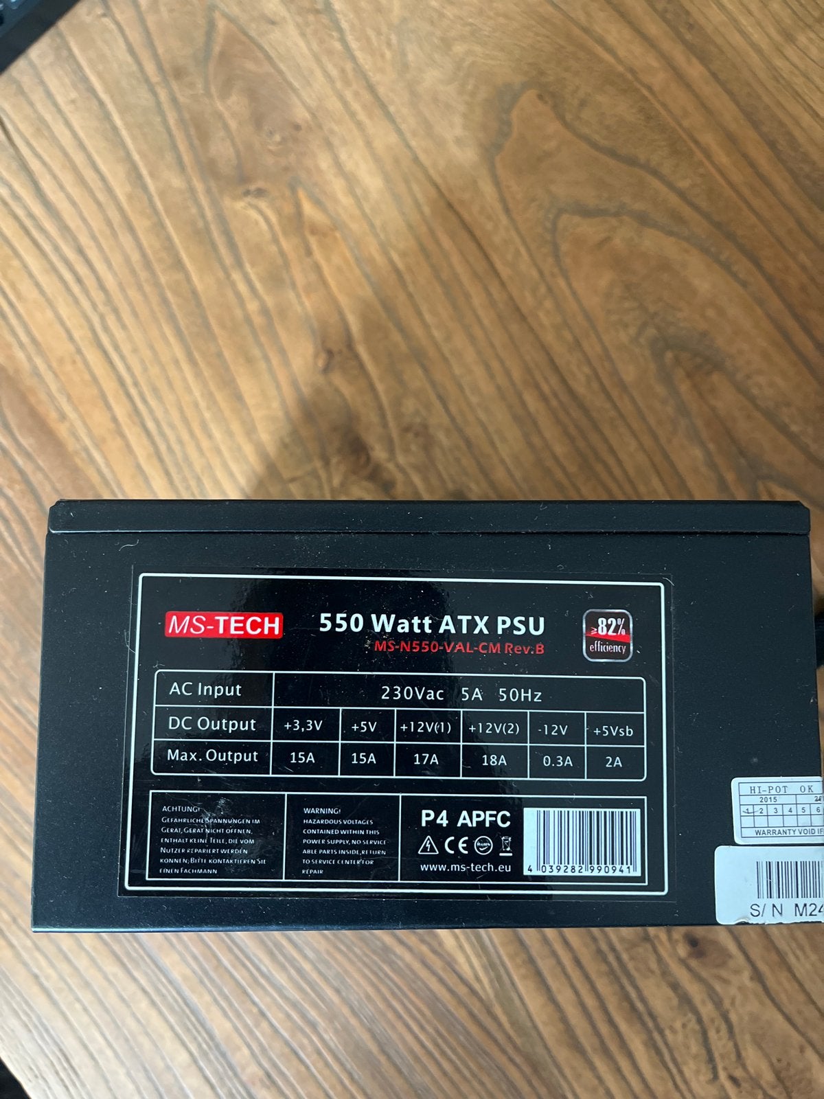 MS-TECH 550 Watt ATX PSU - Betrouwbare Voeding, Ophalen of Verzenden, Gebruikt