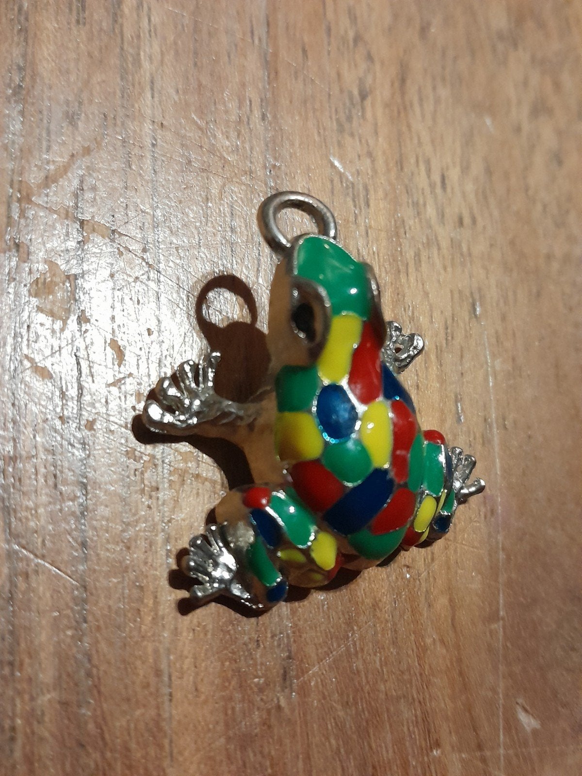 Kleurrijke Kikker Bedel - Zilverkleurig met Emaille, Overige merken, Overige materialen, Gebruikt, Ophalen of Verzenden