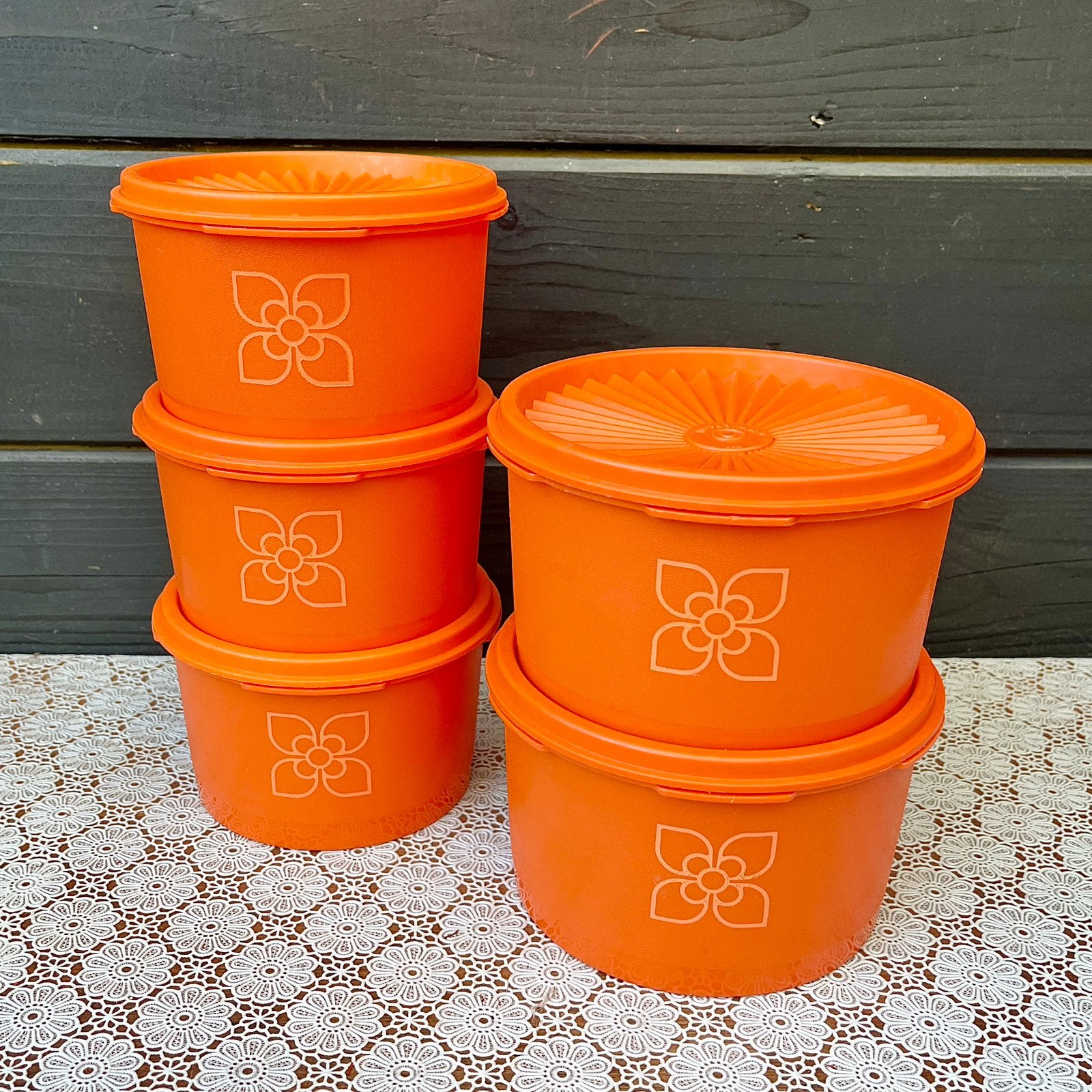 Vintage set Servalier voorraadbussen van Tupperware, Huis en Inrichting, Keuken | Tupperware, Met deksel, Bewaardoos, Oranje, Ophalen of Verzenden