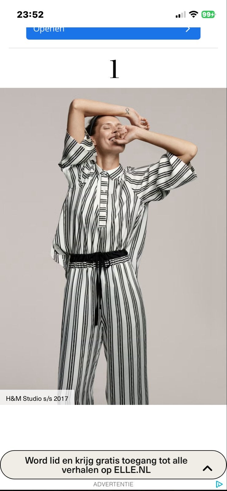 H&M Studio zijden gestreepte set, Kleding | Dames, Broeken en Pantalons, Zo goed als nieuw, Maat 42/44 (L), Wit, Lang, Ophalen of Verzenden
