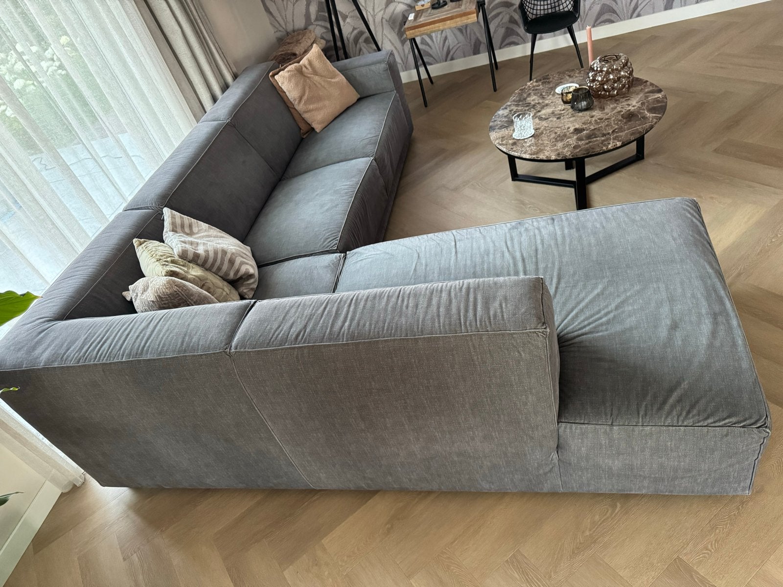 Grijze / groene Hoekbank - Comfortabel en Ruim, Ophalen, 250 tot 300 cm, Gebruikt, Hoekbank