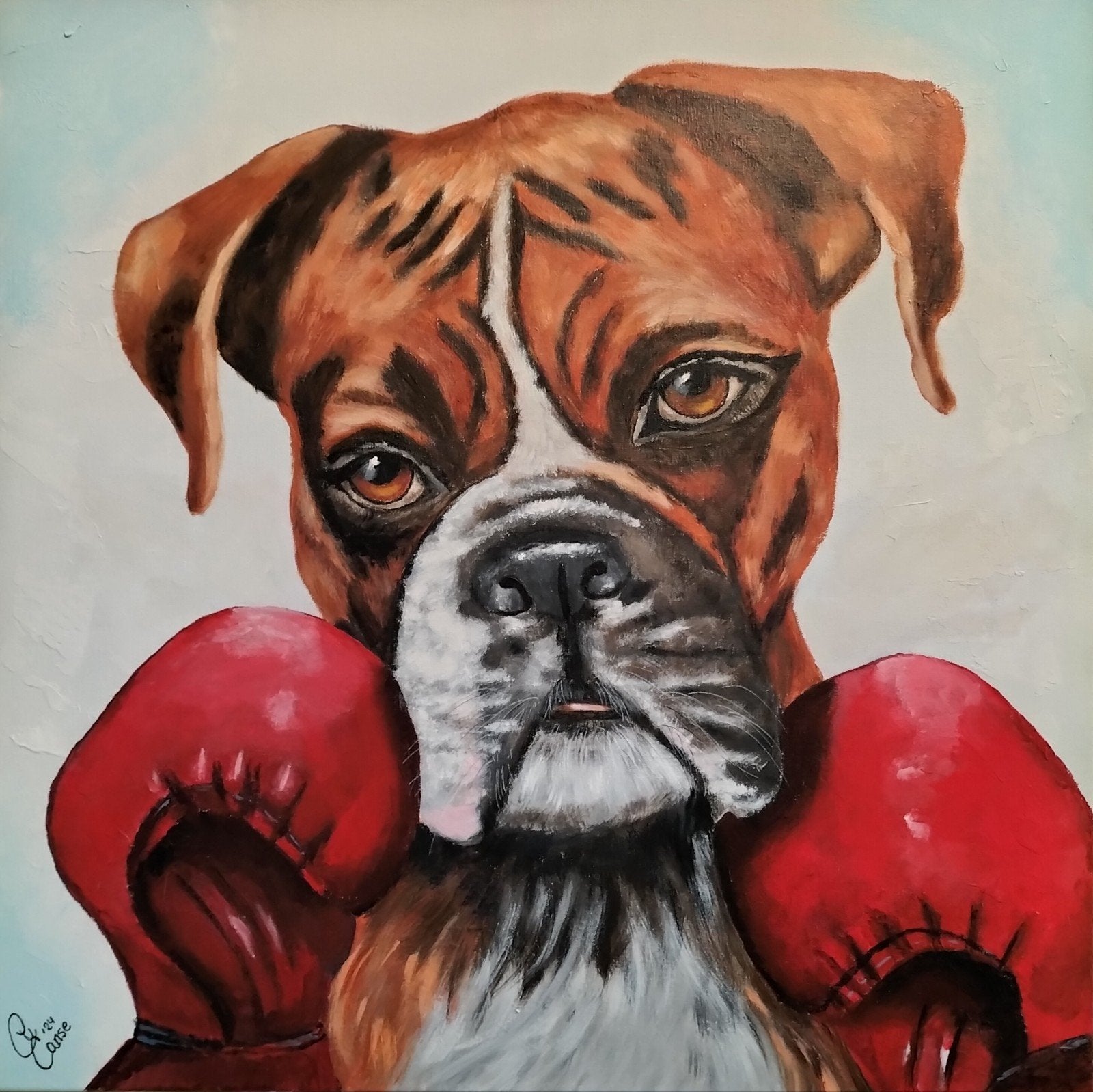 schilderij boksende boxer, Antiek en Kunst, Ophalen of Verzenden