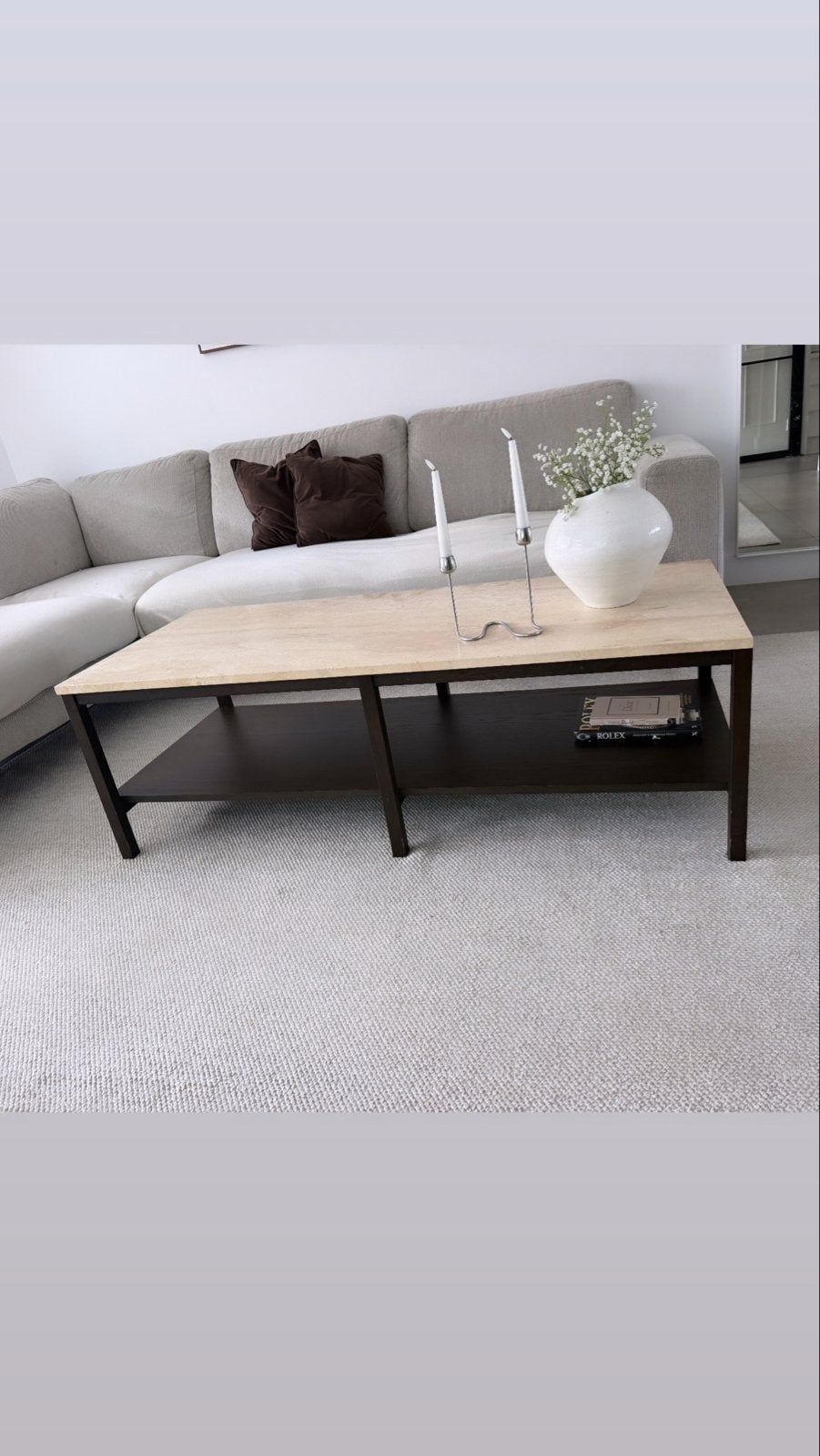 Salontafel met travertin tafelblad westwing, Ophalen, 100 tot 150 cm, 50 tot 100 cm, Zo goed als nieuw