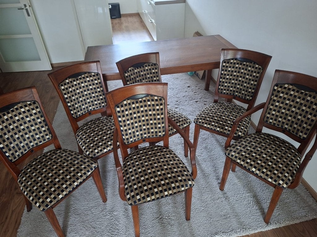 Set klassieke eetkamerstoelen (6), Ophalen, Gebruikt, Bruin, Stof