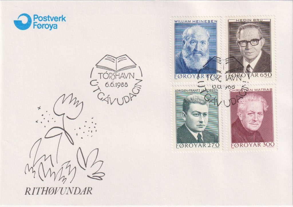 Faeröer 1988 Sa164 Bekende schrijvers Heinesen Bru Jacobsen, Verzenden, Onbeschreven, Europa