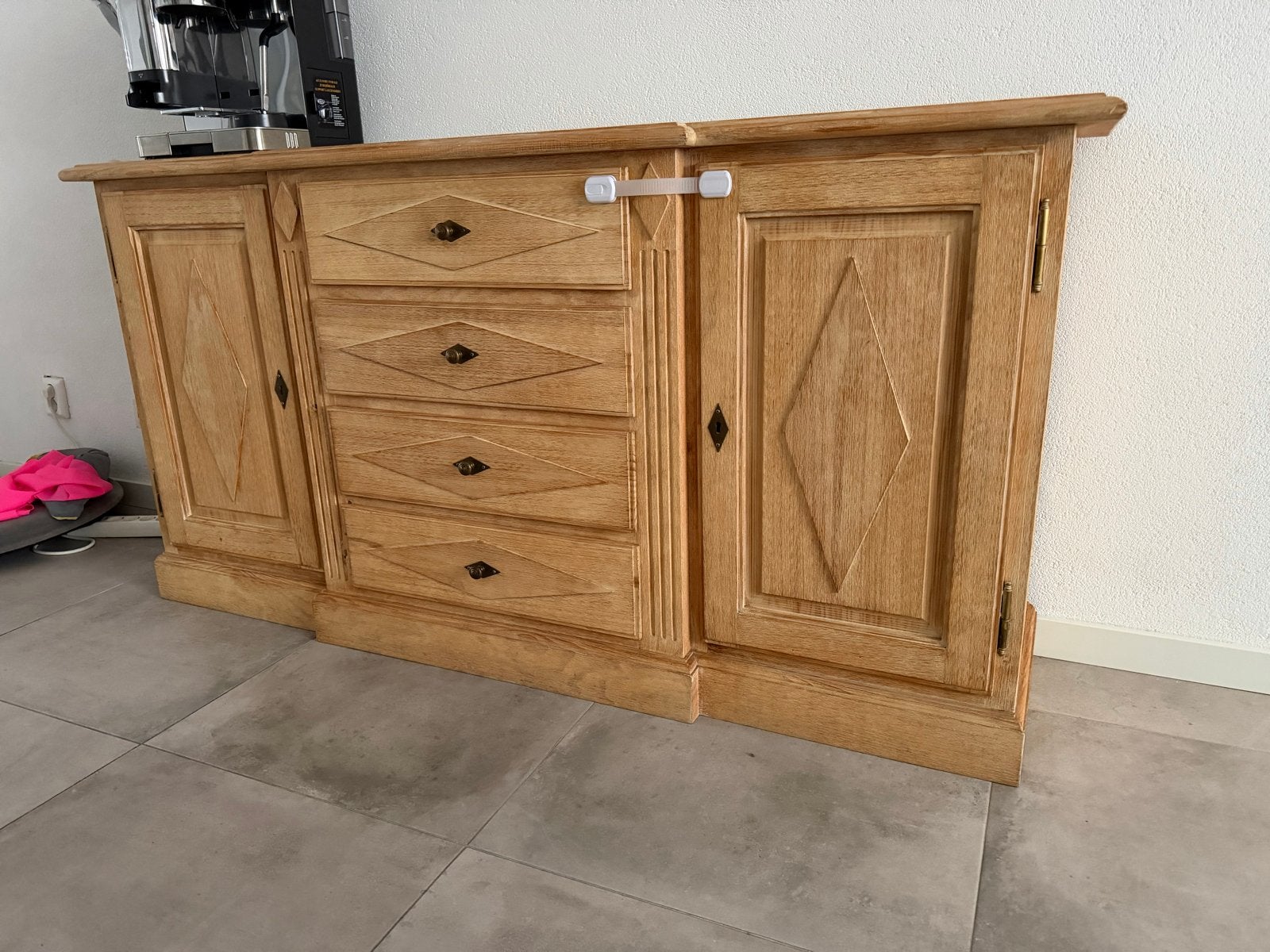 Massief eiken dressoir met lades en deuren, Gebruikt, 150 tot 200 cm, Eikenhout, Ophalen of Verzenden