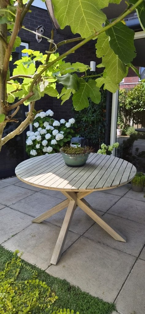 tuintafel, Tuin en Terras, Ophalen, Zo goed als nieuw, Rond, Hout