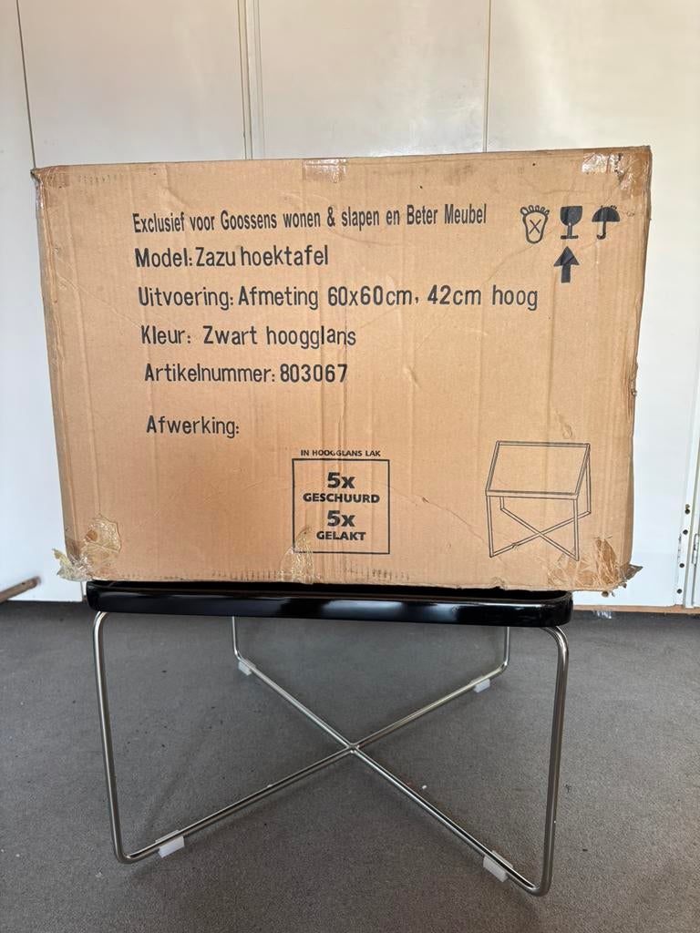 Zazu Hoektafel Zwart Hoogglans - Goossens Wonen, Huis en Inrichting, Tafels | Salontafels, Ophalen, Vierkant, Nieuw, 50 tot 100 cm