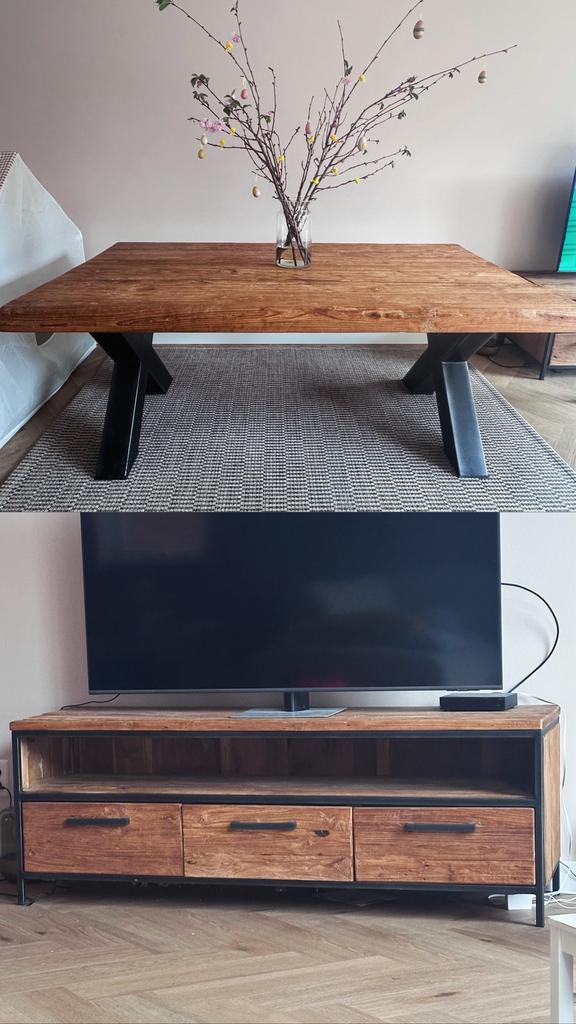 Pronto Wonen Romaro Teakhout TV-meubel & Eettafel Set, Ophalen, Gebruikt, 150 tot 200 cm, Teakhout