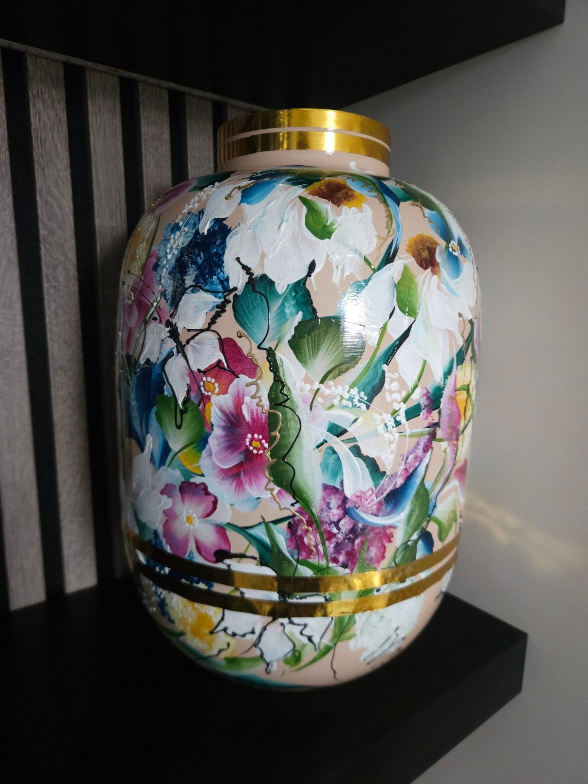 Handbeschilderde vaas, Ophalen of Verzenden, Nieuw, Handgemaakt, Glas