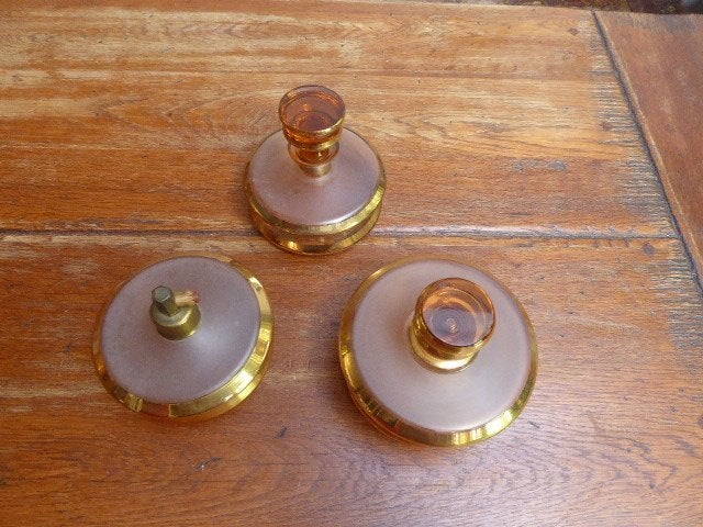 3-delige art deco glazen toilet tafel set, Ophalen of Verzenden