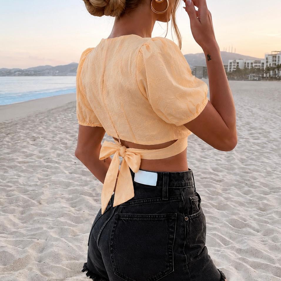 Daphnea Paris Amalfi Bow cropped Blouse, Geel, Maat 42/44 (L), Ophalen of Verzenden, Zo goed als nieuw