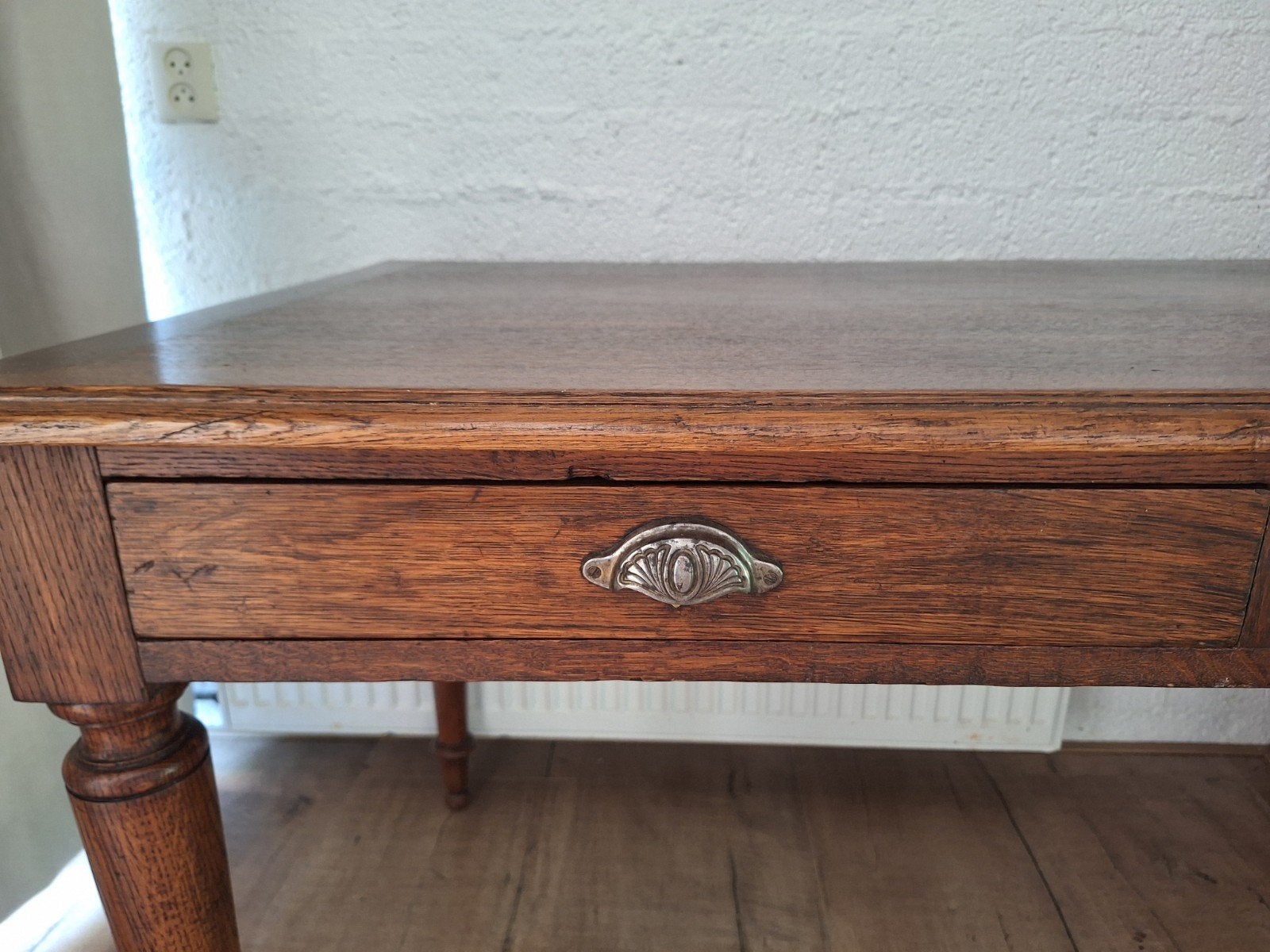 Antieke houten eettafel 4 persoons met 2 onbeschadigde laden, Antiek en Kunst, Antiek | Meubels | Tafels, Ophalen