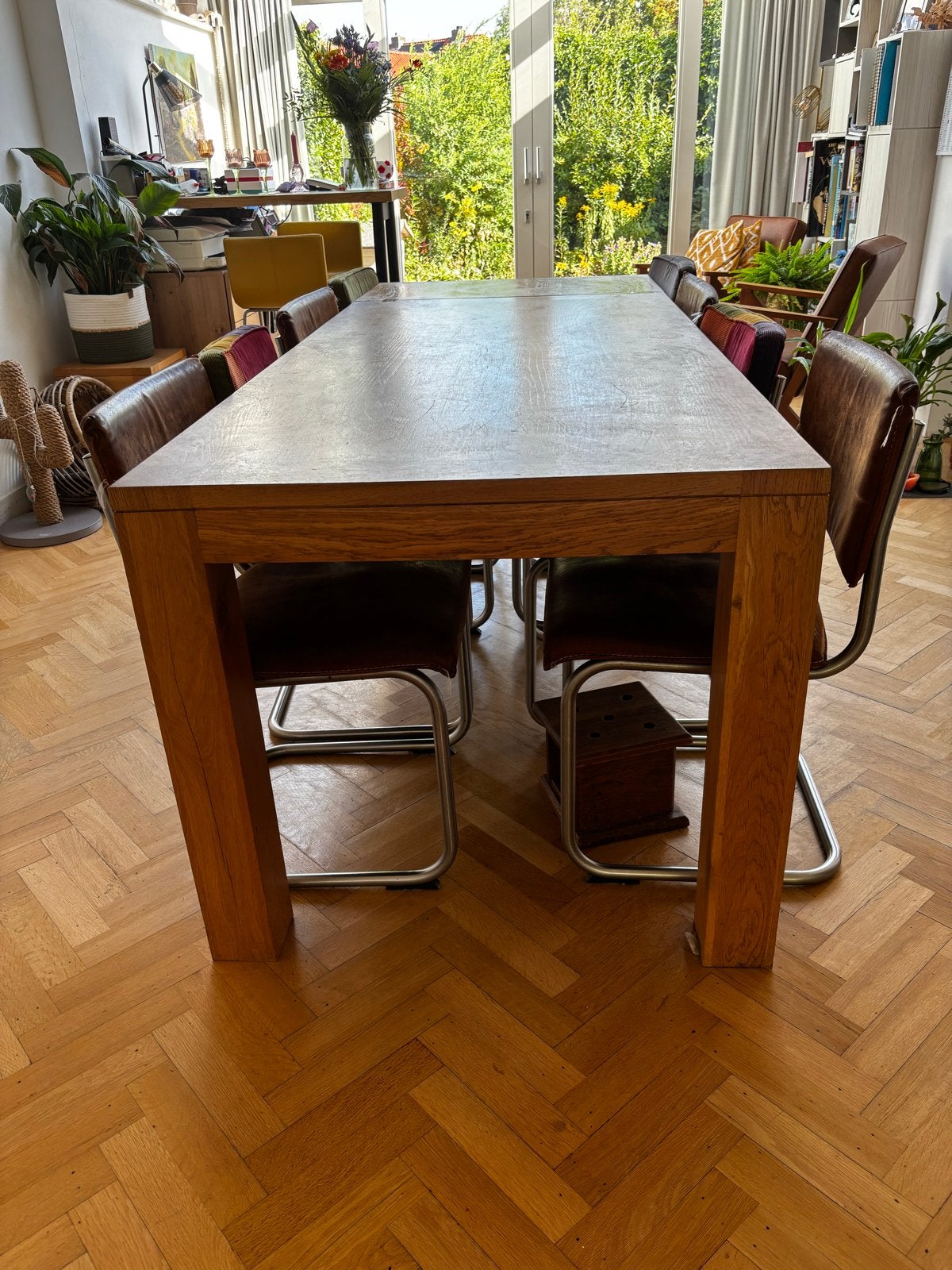 Tafel van eikenhout, uitschuifbaar, Gebruikt, Eikenhout, 200 cm of meer, Vijf personen of meer