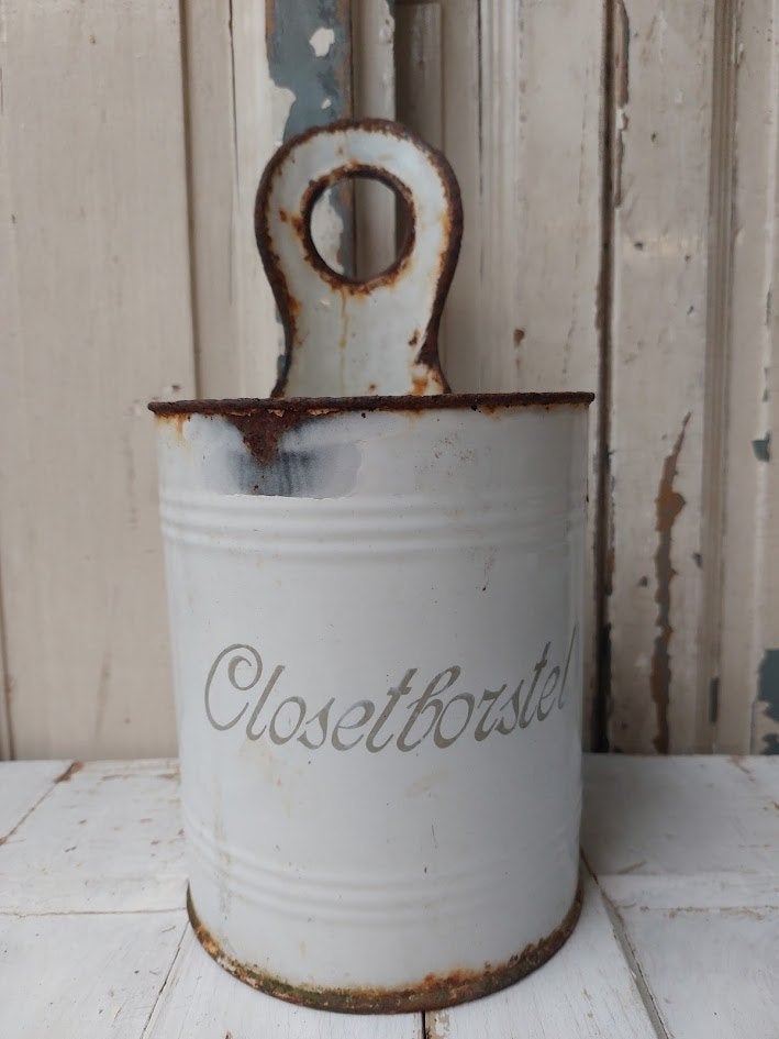 Emaille houder WC borstel brocante, Ophalen of Verzenden