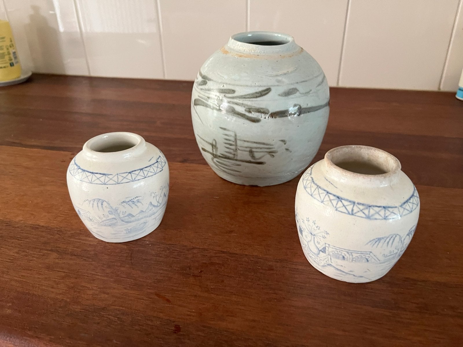 Set van 3 antieke gemberpotten - Groot en klein, Ophalen