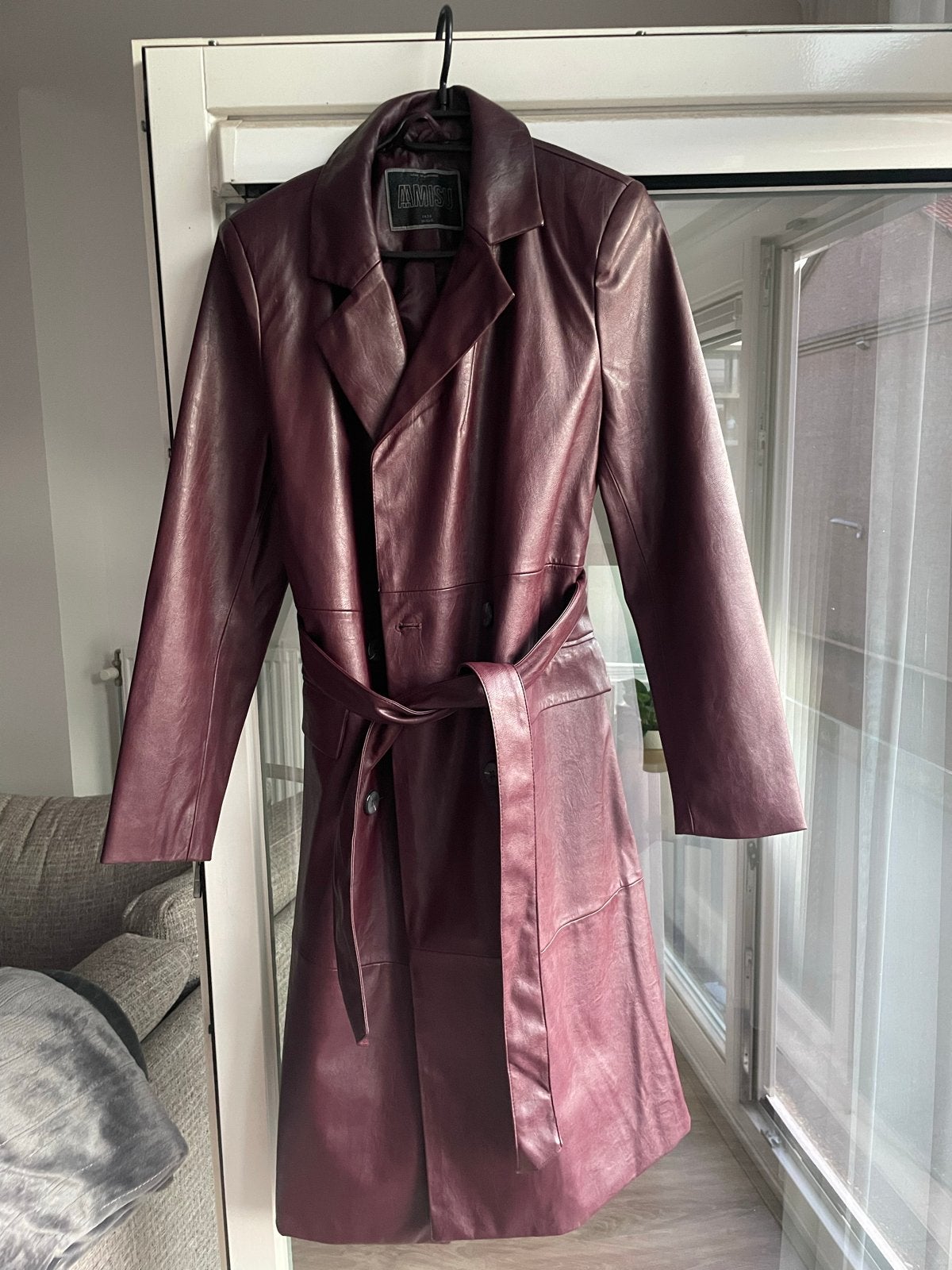 Bordeaux rode kunstleren jas, Ophalen, Nieuw, Maat 36 (S), Rood