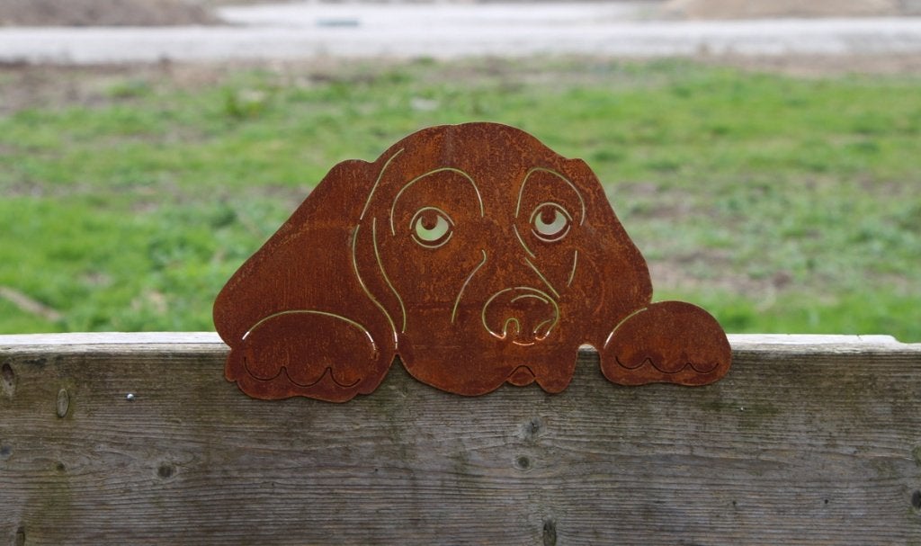 Decoratieve metalen hond voor schutting of hek MSH034, Tuin en Terras, Tuinwanddecoratie, Nieuw, Ophalen of Verzenden
