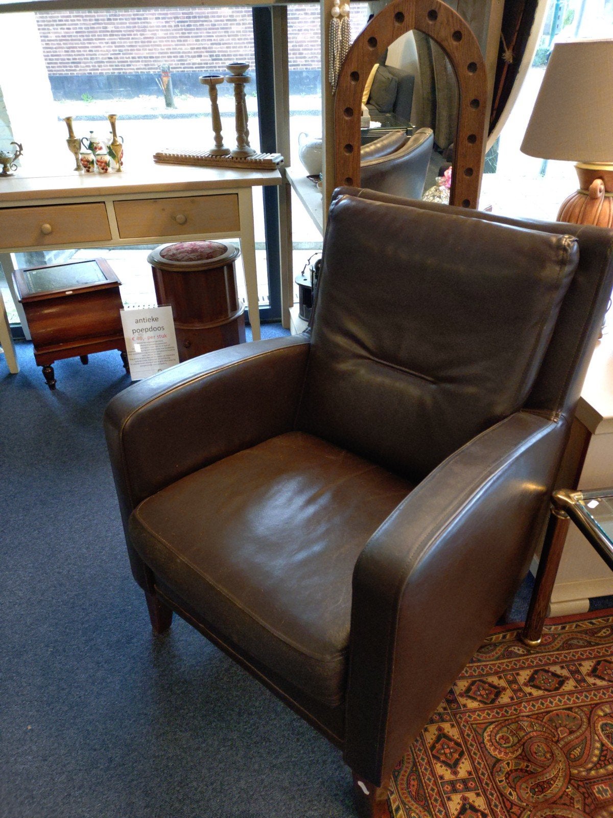 Comfortabele bruine leren fauteuil, Ophalen, Gebruikt, Klassiek, Comfortabel, Onbekend