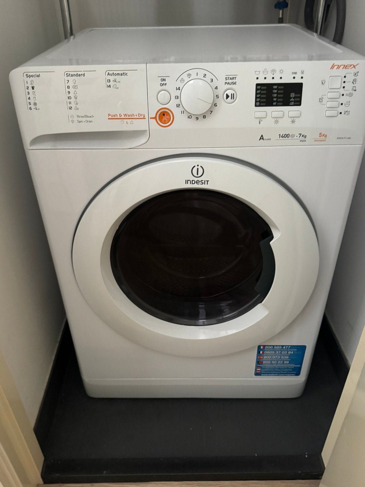 Indisit wasmachine droger combi, 10 kg of meer, Ophalen, Gebruikt, 85 tot 90 cm