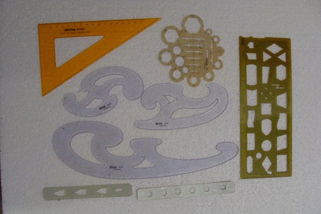 Vintage Tekengereedschap Set: Linialen, Mallen, Curven, Hobby en Vrije tijd, Ophalen of Verzenden, Gebruikt, Overige typen