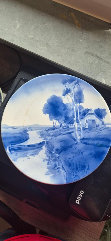 Antiek Delfts Blauw Wandbord met Hollands Landschap, Ophalen of Verzenden