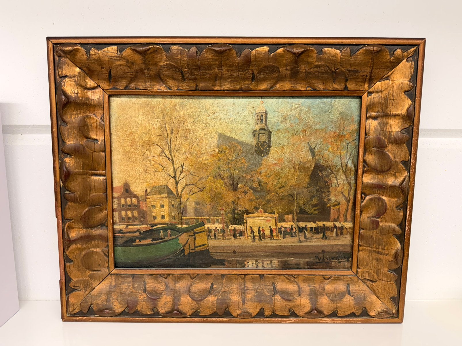 Paul van der Ven schilderij met mooie lijst, Ophalen, Doek, Olieverf, Stads- / dorpsgezicht