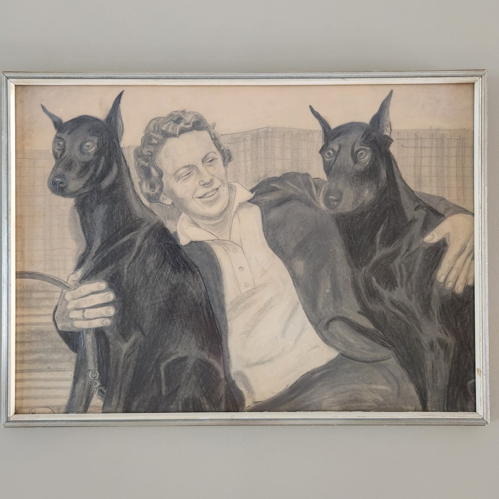 Originele Vintage Houtskooltekening Dobermann Pincher, Ophalen of Verzenden, Tekening, Houtskooltekening