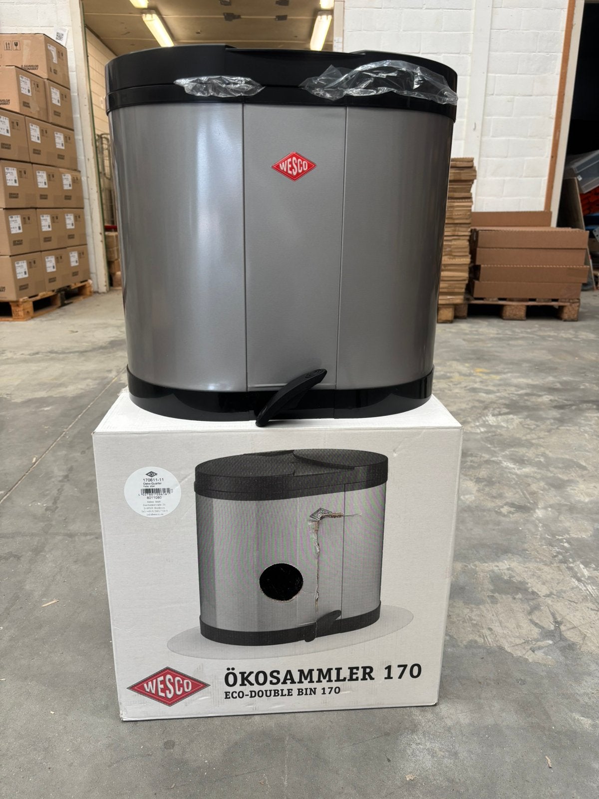 Wesco double bin duo pedaalemmer, 40 liter of meer, Ophalen, Zo goed als nieuw, Rvs