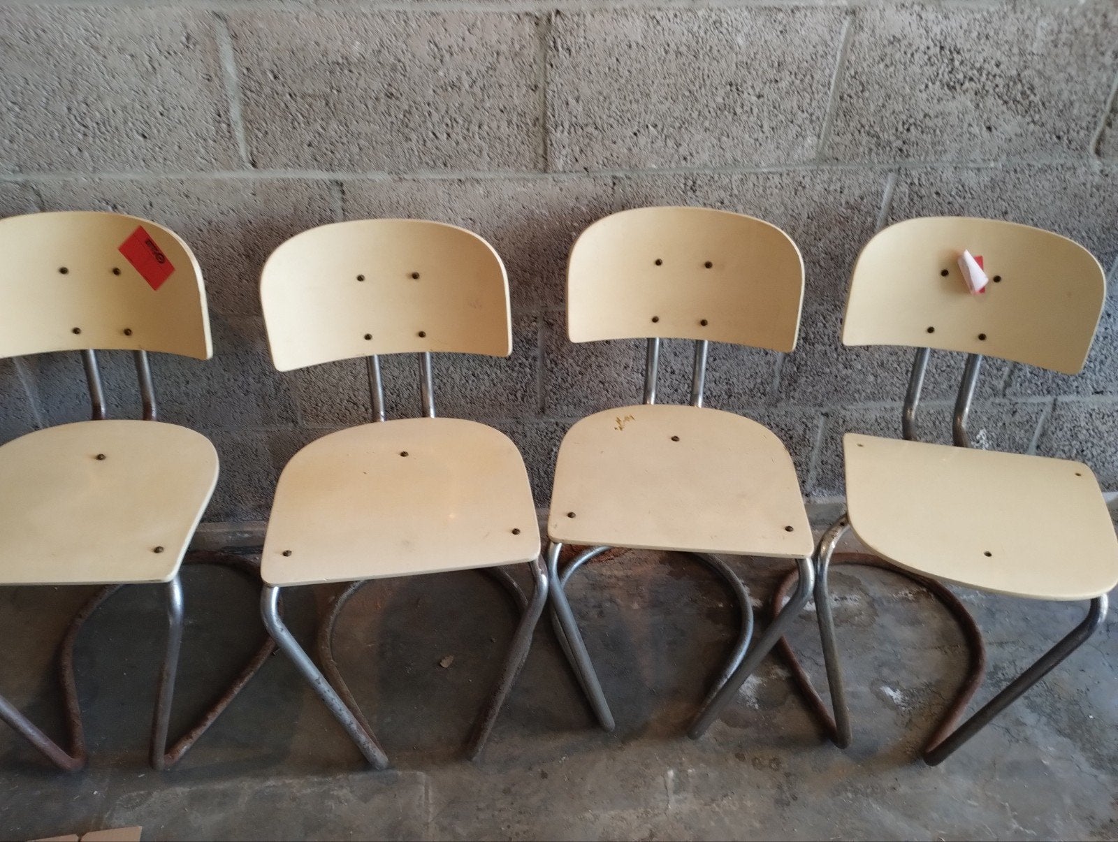 Set van 4 Gispen gebroeders  Wit stoelen - Licht geel, Ophalen