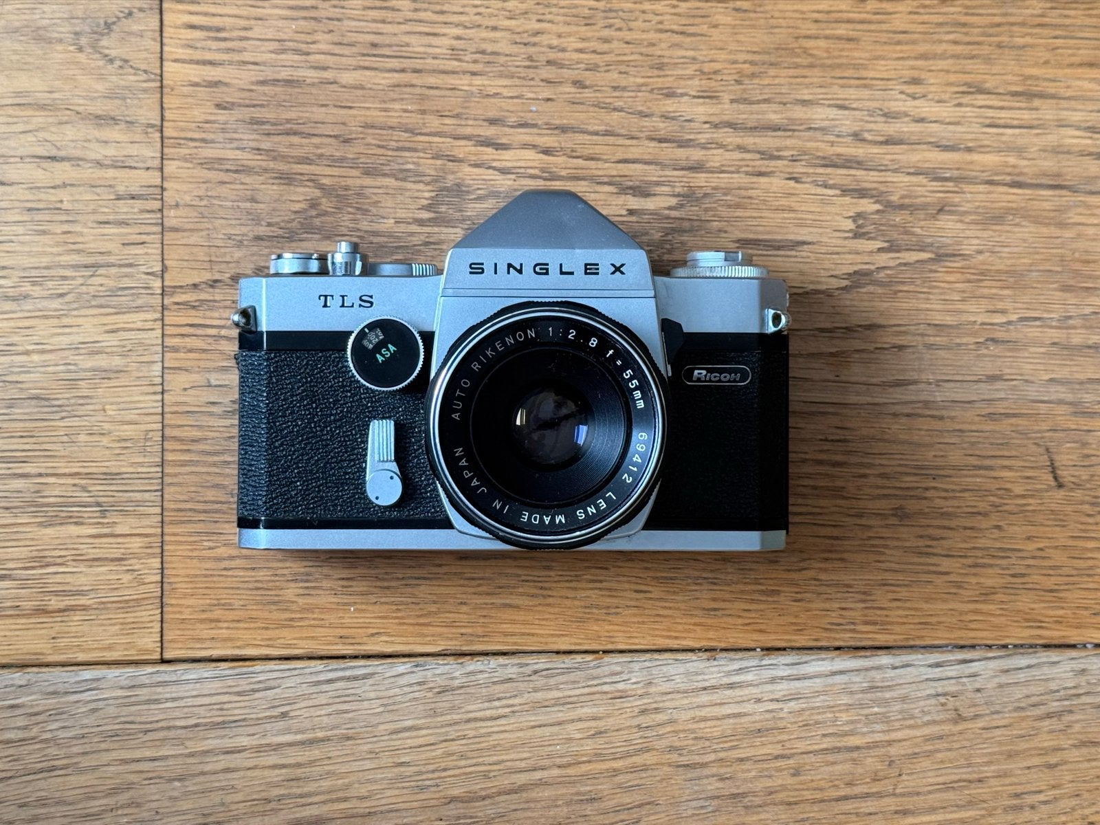 Ricoh TLS Singlex spiegelreflexcamera met Rikenon 55mm f2.8, Ophalen of Verzenden, Gebruikt, Spiegelreflex, Overige Merken
