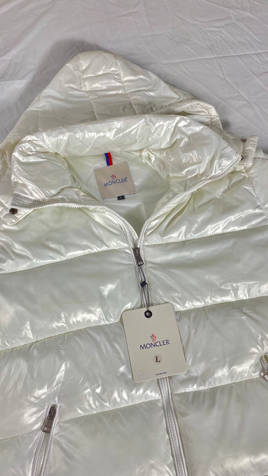Moncler jas maat l, Ophalen of Verzenden, Zo goed als nieuw, Wit