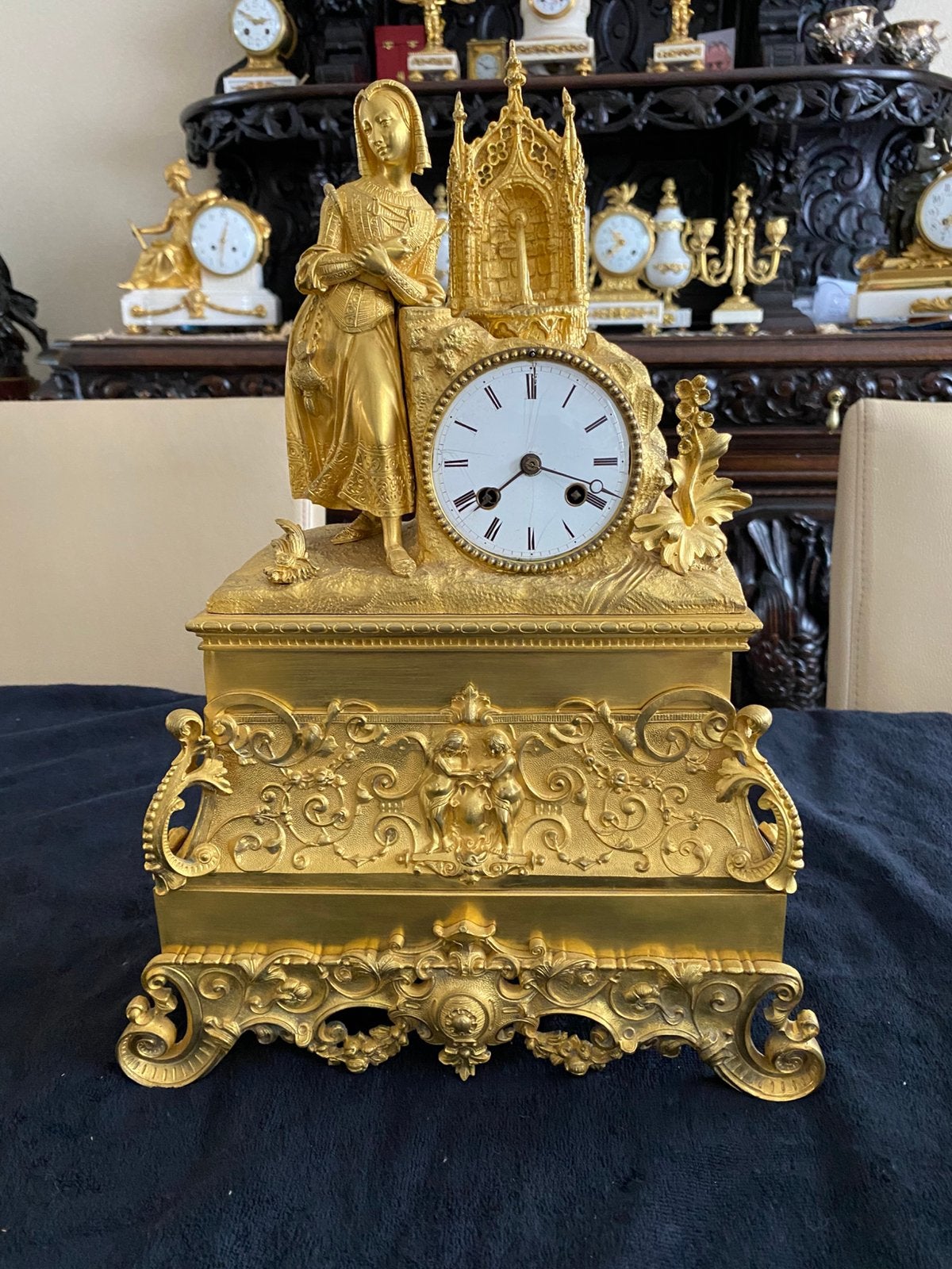 Antieke Franse Vergulde Bronzen pendule, Antiek en Kunst, Ophalen of Verzenden