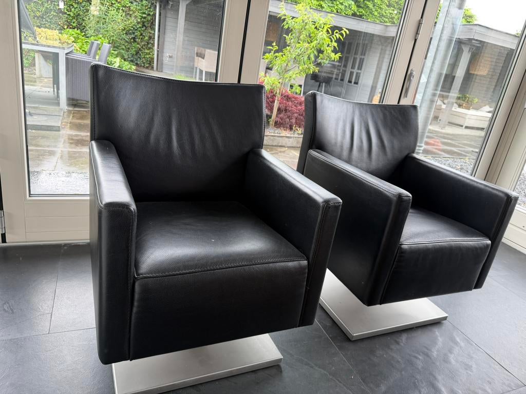 Jori Kamasitra draaifauteuils ,set van 2, zwart leder design, Huis en Inrichting, Fauteuils, Ophalen, Zo goed als nieuw, 75 tot 100 cm