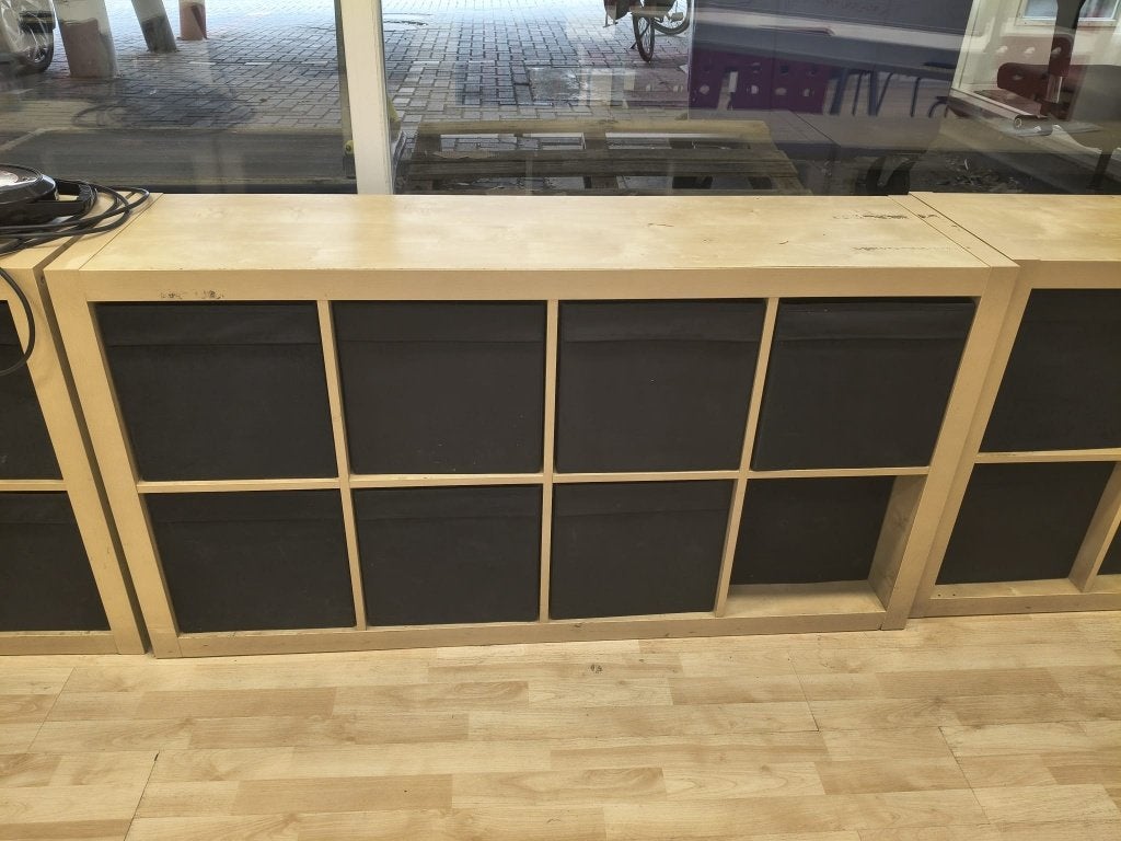 Kallax kast hout 8 vak met of zonder bakken, Ophalen, Gebruikt, Minder dan 150 cm, Minder dan 100 cm