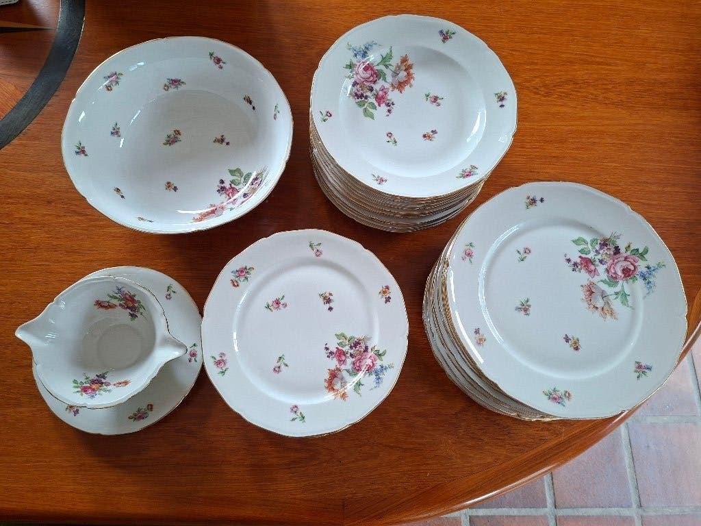 Antieke borden set - 12 stuks met bloemmotief, Ophalen, Gebruikt