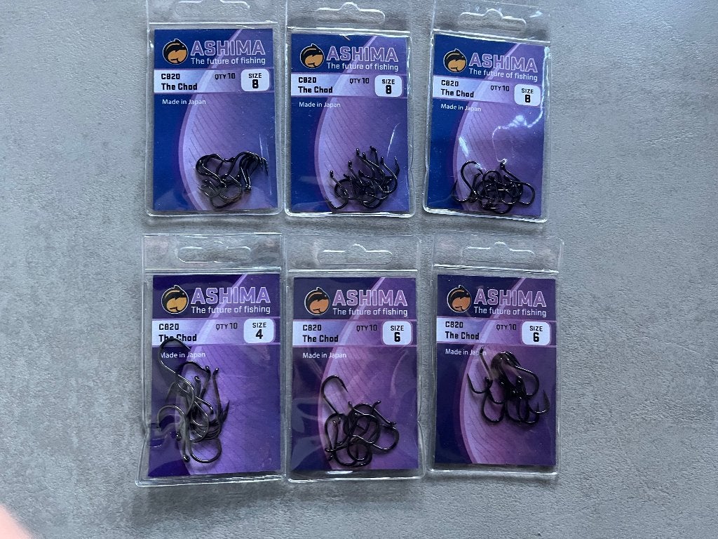adv 165 / NIEUW set 6 pakjes karperhaken ASHIMA C820, Watersport en Boten, Hengelsport | Karpervissen, Ophalen of Verzenden, Nieuw