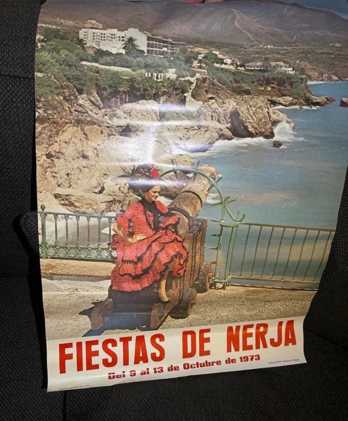 Vintage 'Fiëstas de Nerja' Poster 1973 - Spaanse Kust, Ophalen of Verzenden, A1 t/m A3, Overige onderwerpen, Rechthoekig Staand
