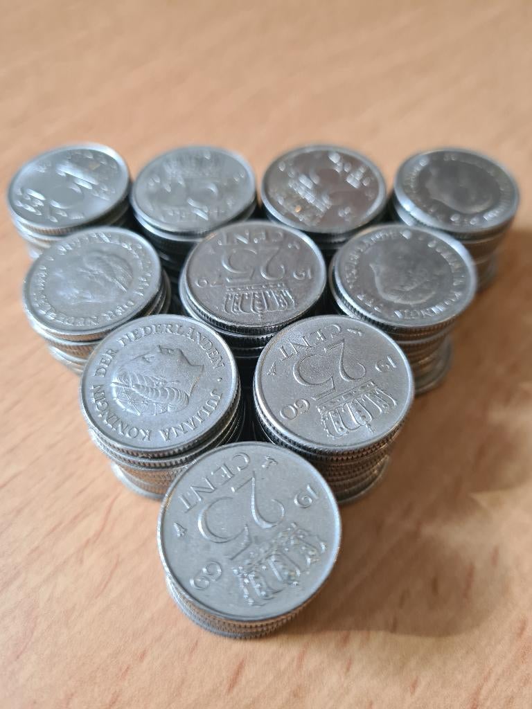 100x 25 Cent (Kwartje) voor NL-se Fruit- & Spel-Automaat., Gulden, Ophalen of Verzenden, Gebruikt