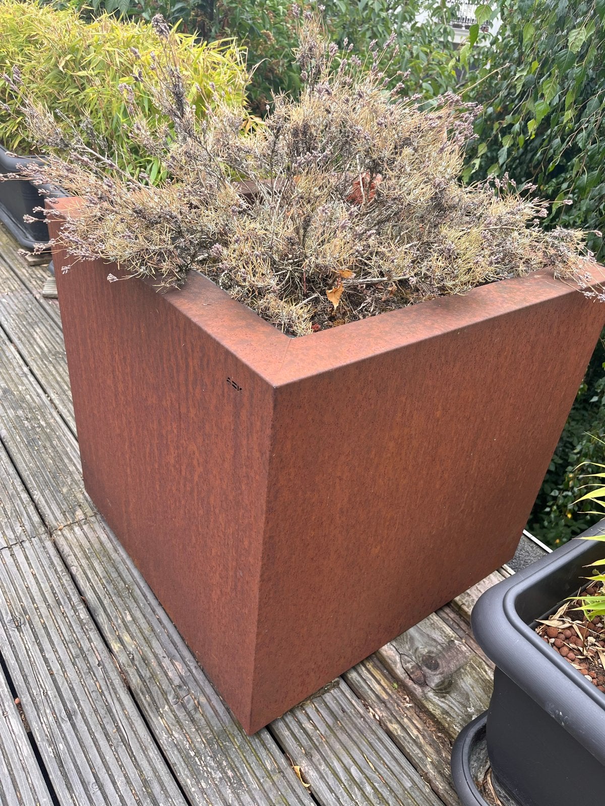 Cortenstaal plantenbak 60x60x60cm met kunststof binnenbak, Tuin en Terras, Bloembakken en Plantenbakken, Ophalen, Gebruikt, Vierkant