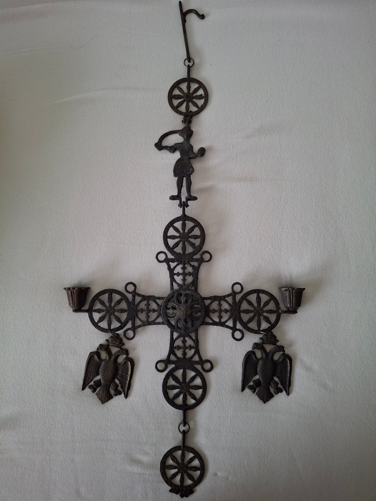 Byzantijnse Stijl hangkandelaar met Dubbele Adelaar, Ophalen of Verzenden