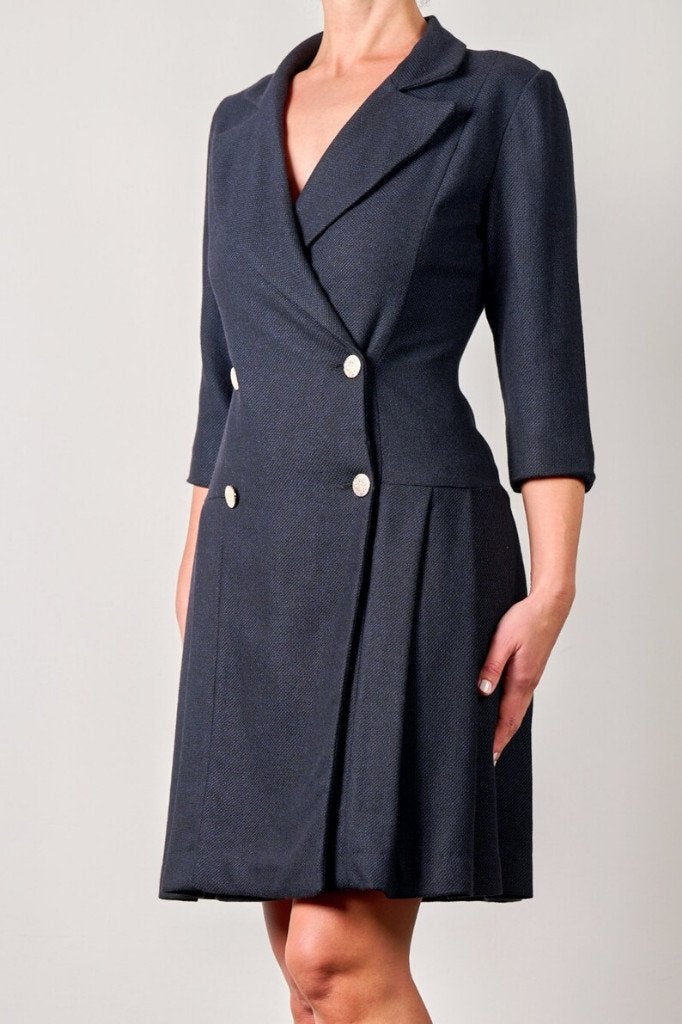Blauw tweed jurk M HANDGEMAAKT! NIEUW!, Maat 38/40 (M), Blauw, Nieuw, Ophalen of Verzenden