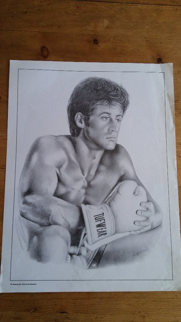 Rambo Rocky Sylvester Stallone vintage tekening print 2, Verzamelen, Ophalen of Verzenden, Gebruikt, Overige typen
