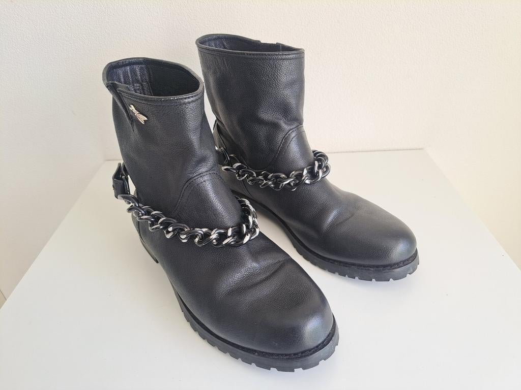 Patrizia Pepe stoere leren laarzen met ketting, Zwart, Lage of Enkellaarzen, Ophalen of Verzenden, Patrizia Pepe