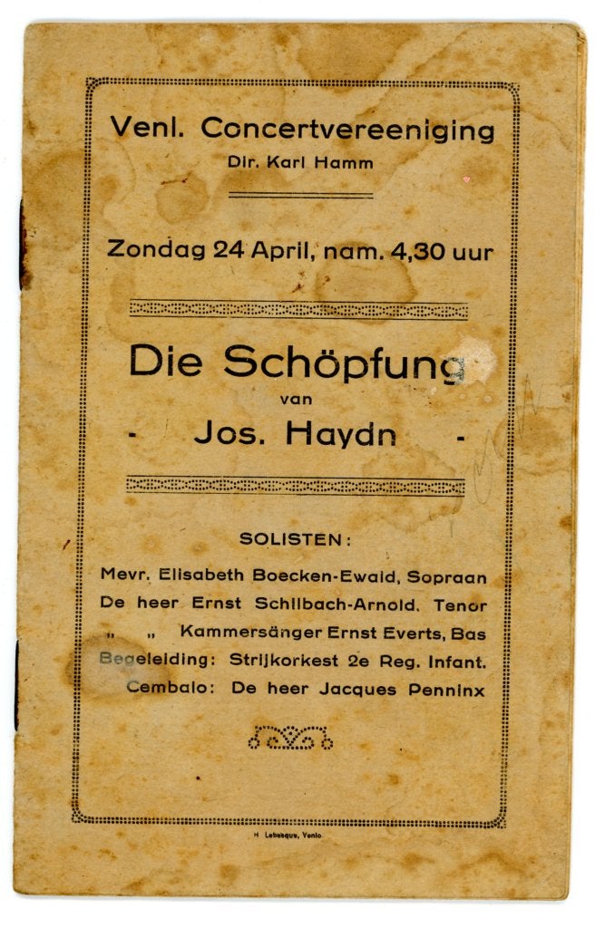 Venlona (1910): Programmaboekje Haydn – Die Schöpfung, Gebruikt, Klassiek, Zang, Ophalen of Verzenden