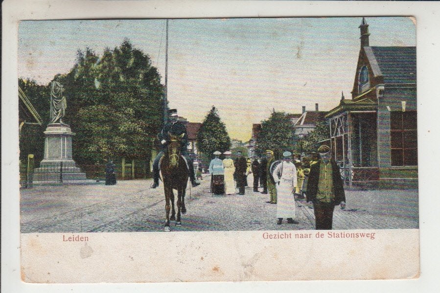 Leiden Gezicht naar de Stationsweg, Ophalen of Verzenden, Voor 1920, Gelopen, Zuid-Holland