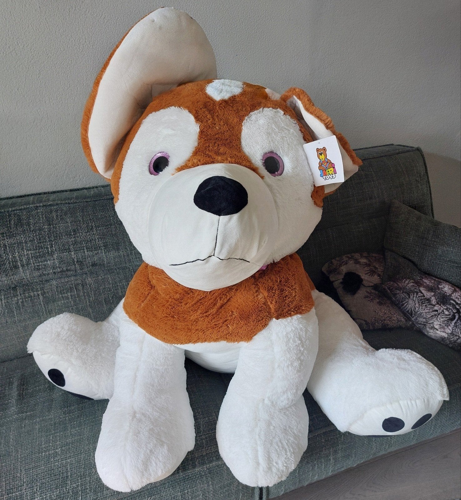 Grote zeer zachte knuffelhond 90 cm hoog - nieuw.
Deze grote, Ophalen of Verzenden, Nieuw, Hond