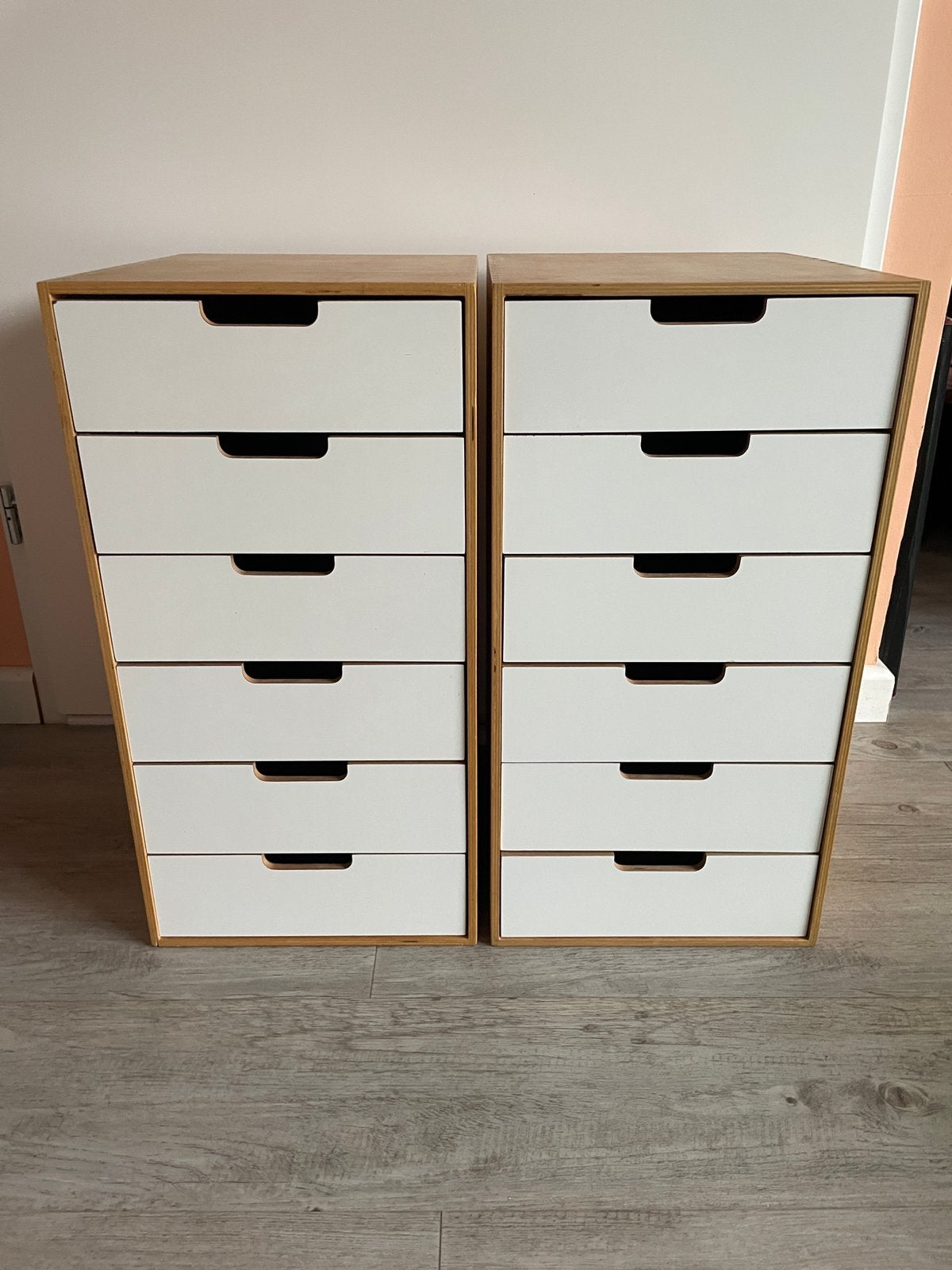 Houten ladenkasten 6 lades witte voorkant H58xB30xD36 cm, Ophalen, Minder dan 50 cm, 5 laden of meer, Zo goed als nieuw