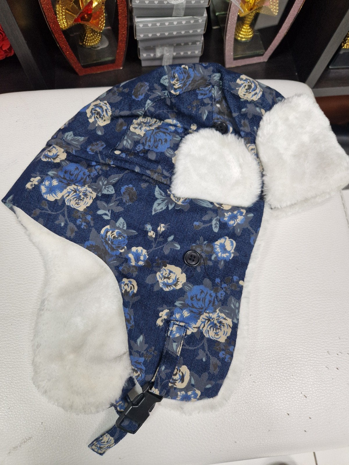 Nieuwe wintermuts met bloemenprint en imitatiebont, Ophalen of Verzenden, Nieuw, One size fits all, Hoed
