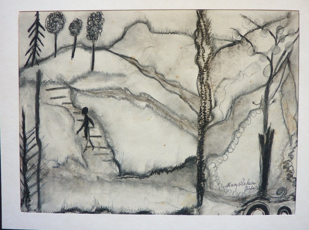 Mooie tekening van Henny Arkema van de Groninger Ploeg, Surrealisme, Ophalen of Verzenden, Landschap, Tekening